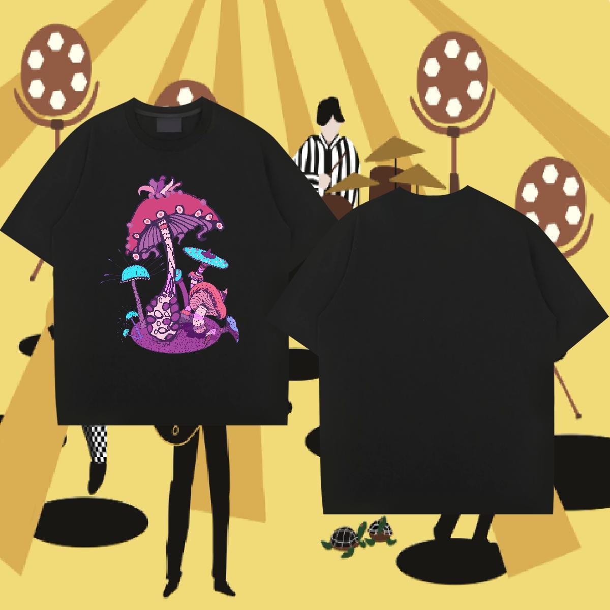 Fashion Casual T Shirts Men 100% Cotton 230g mushroom Street Tee Shirt Round Neck Short Sleeve Popular Men Tees Cartoon Printing L-4XL