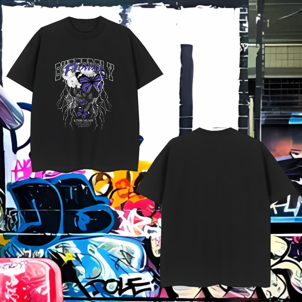 Men T Shirts 230g Pure Cotton Butterfly Casual Beach Breathable Short Sleeve Anime Print Men Tees Factory Direct TOP Quality Top Tees