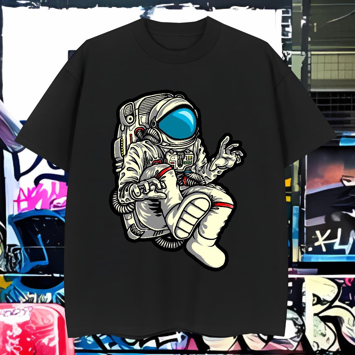 T-Shirts for Men 230g Pure Cotton cosmonaut Street Crew Neck Breathable Asian Size Tshirts New Free Shipping Tops Shirt