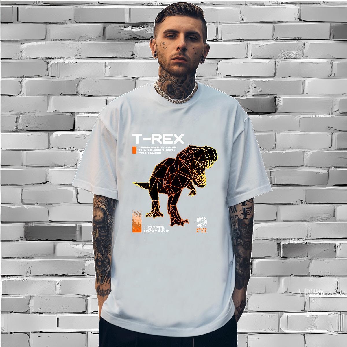 T Shirts Men 230g Pure Cotton dinosaur Home Outdoor Breathable Crew Neck Plus Size Custom Men Tees Classic Popular Clothings