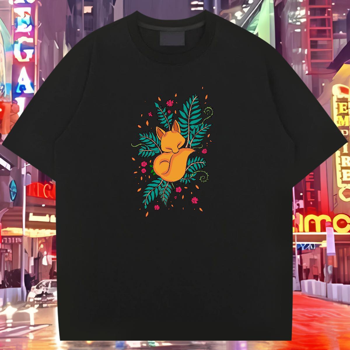 2024 DIY T shirt 230g 100% Cotton fox Casual Wear O-Neck Short Sleeve High Quality Couples T Shirts Cartoon Printing L-4XL