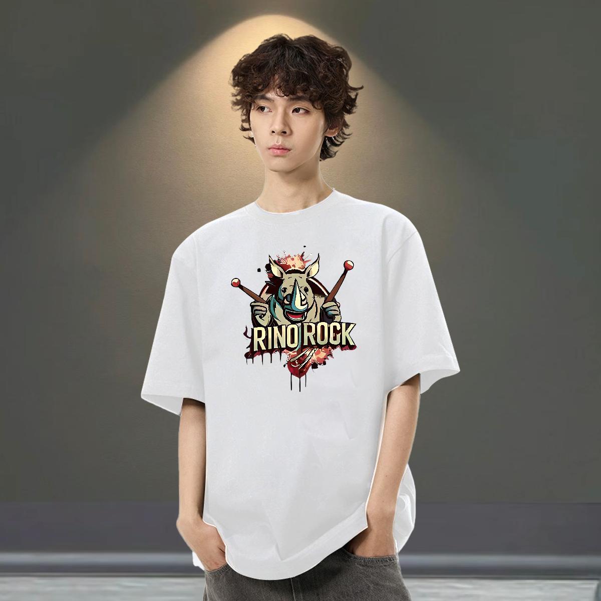 Soft Men Tees 230g 100% Cotton Casual Beach rhinoceros Black Oversized Crew Neck Brand T-Shirts Tops Tees