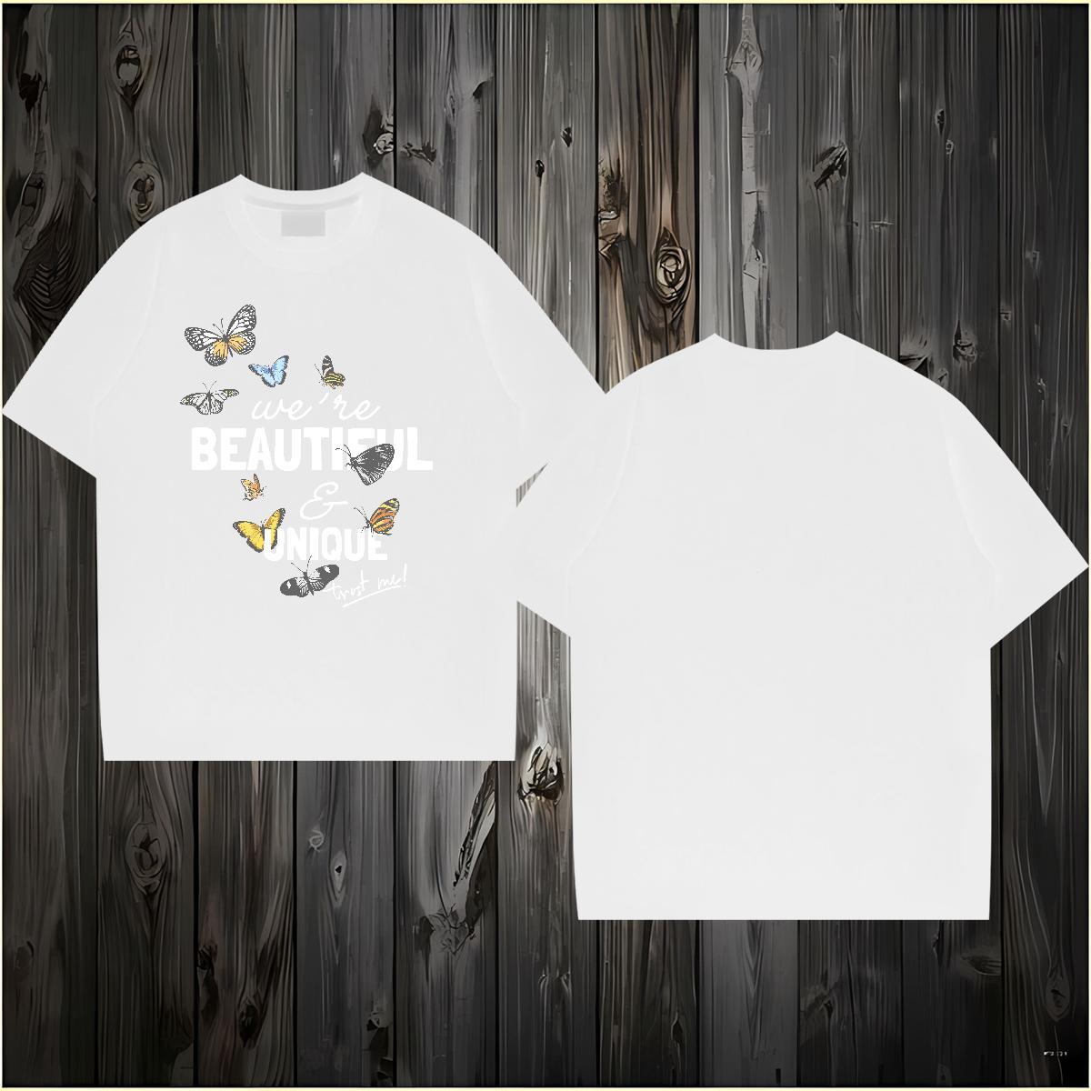Man T Shirts 230g 100% Cotton Butterfly Sports Casual Pure Cotton Cartoon Printing L-4XL Men Tees Factory Direct Loose Tshirts