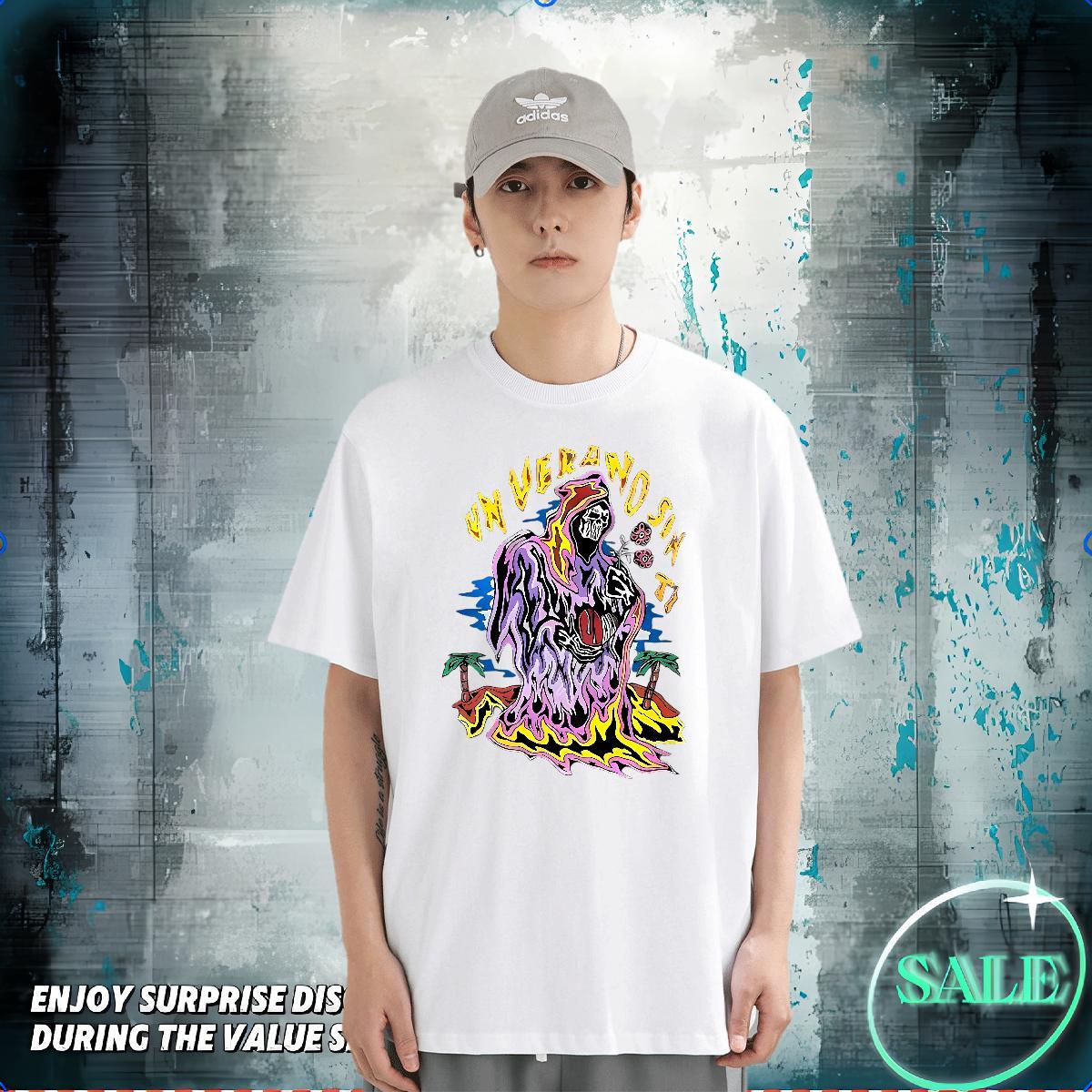 Brand Man T Shirts skull Tops Shirt 230g Pure Cotton Daily Wear Designer DIY Printed Short Sleeve Soft Men Tshirts