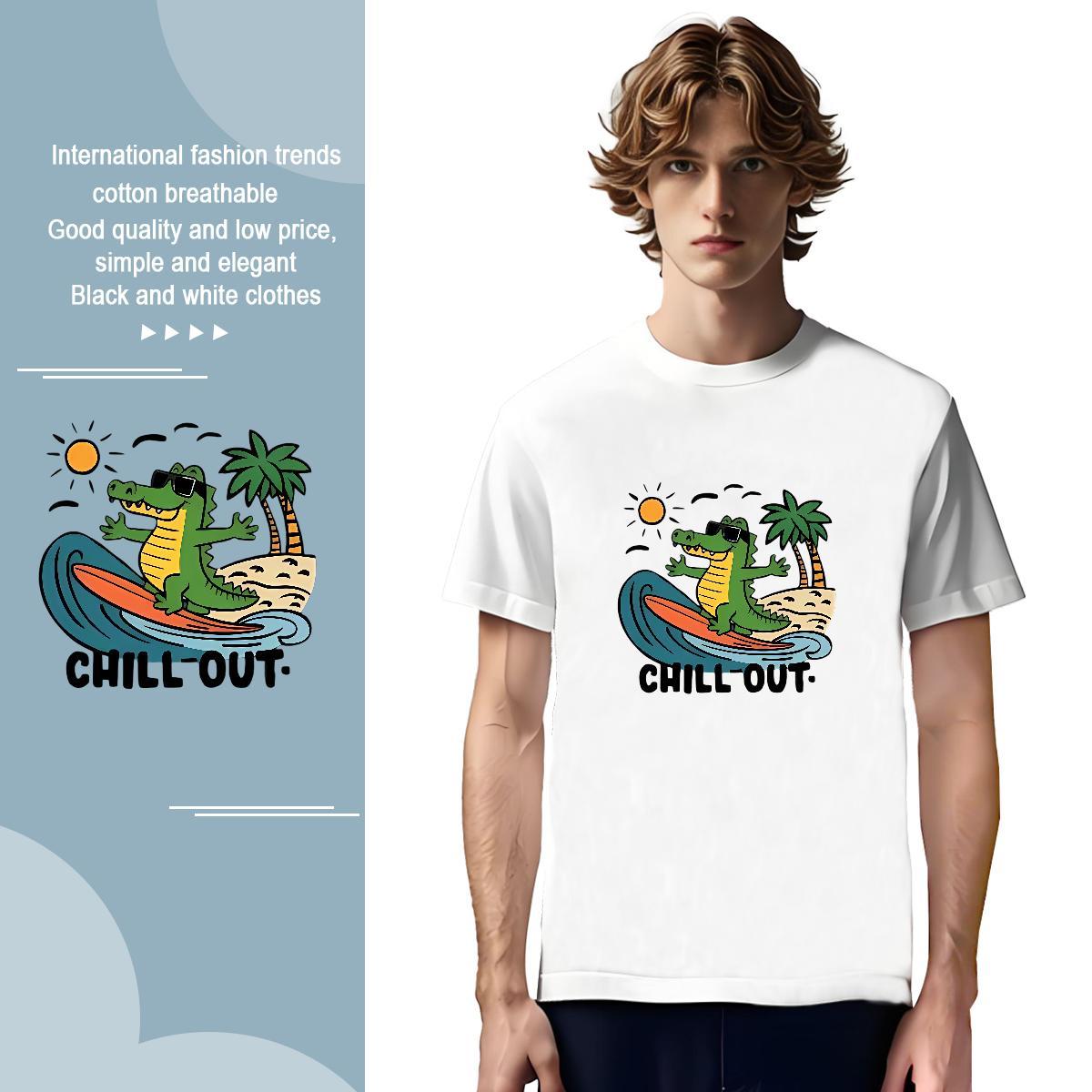 Soft Men Tshirts 230g Pure Cotton dinosaur T Shirts Men Street O-Neck Short Sleeve Anime Print Designer Fashion Tees Shirts