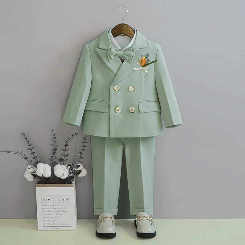 Suits Boys Green Suit Set Spring Child Performance Baby Birthday Banquet Wedding Photography Costume Kids Blazer Pants Bowtie Clothes