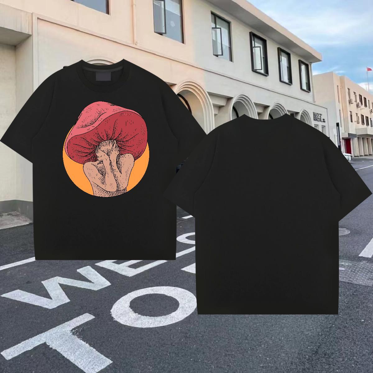 Stylist T-Shirts for Men 230g Pure Cotton mushroom Street Wear Tees O-Neck Short Sleeve Brand Men Tshirts Anime Print