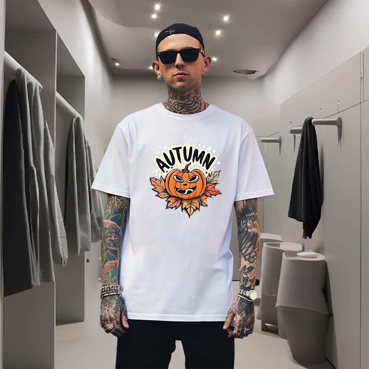 Mens T Shirts 230g Cotton pumpkin Outdoor Breathable DIY Anime Men Tees 2024 DIY Loose Tops Tees