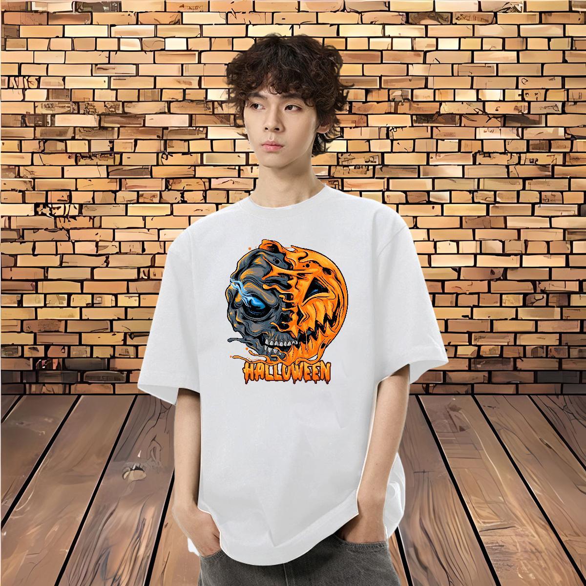 2024 T Shirts Men 230g 100% Cotton Halloween Street Tops Crew Neck Popular Tshirts Custom Big Size