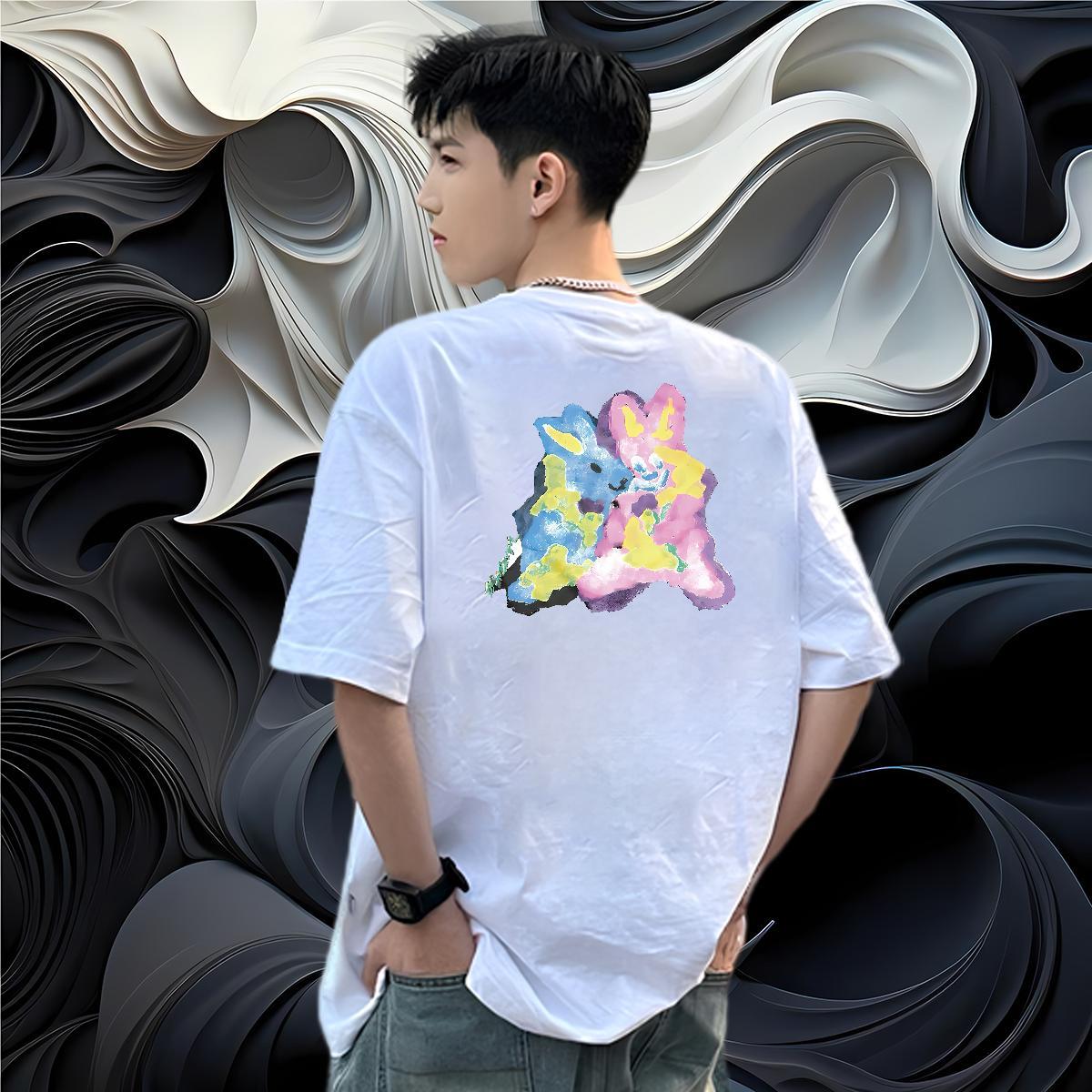 Wholesale T-Shirts 230g Cotton rabbit High Street Hip Hop Clothings Breathable Short Sleeve Loose Men Tees Custom Print Plus Size