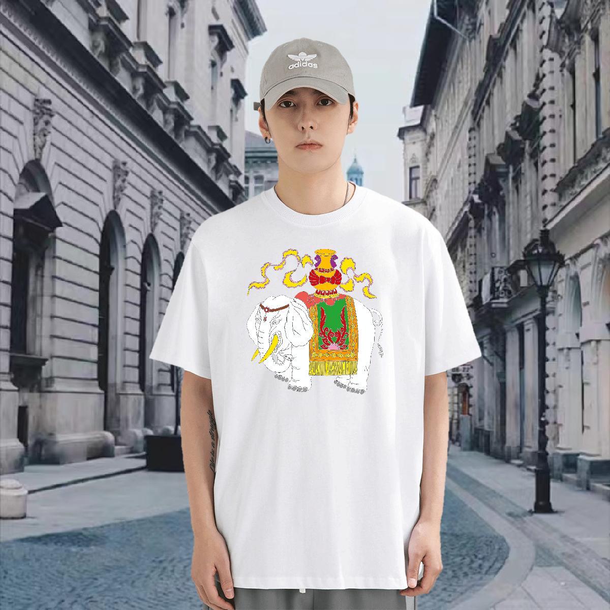 T Shirts Men 230g Cotton elephant Street Breathable Short Sleeve DIY Logo Oversized Men Tees Classic Casual Loose Tees Shirts