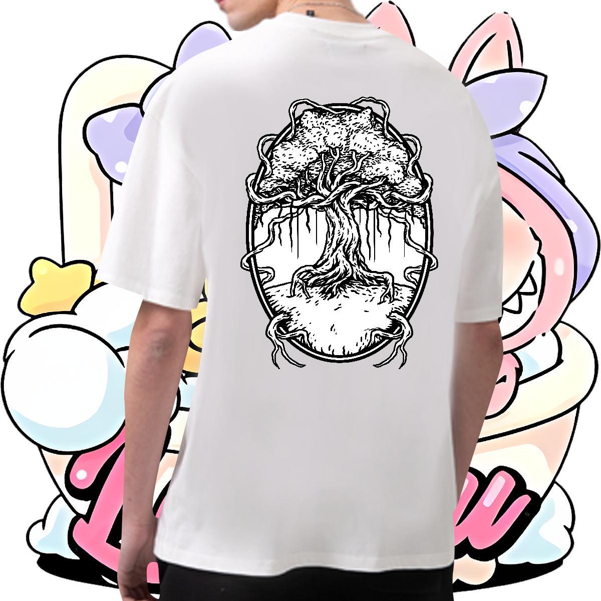 Classic Man T Shirts 230g Cotton tree Anime Printing Street Polos Round Neck Short Sleeve Unisex Men Tops Tees Customized Print