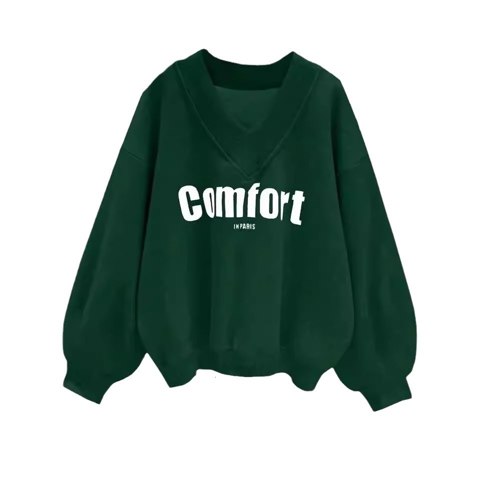 2024 Autumn New Multi Color Hoodie Women's Fashion Korean Edition Casual Loose Versatile V-neck Top