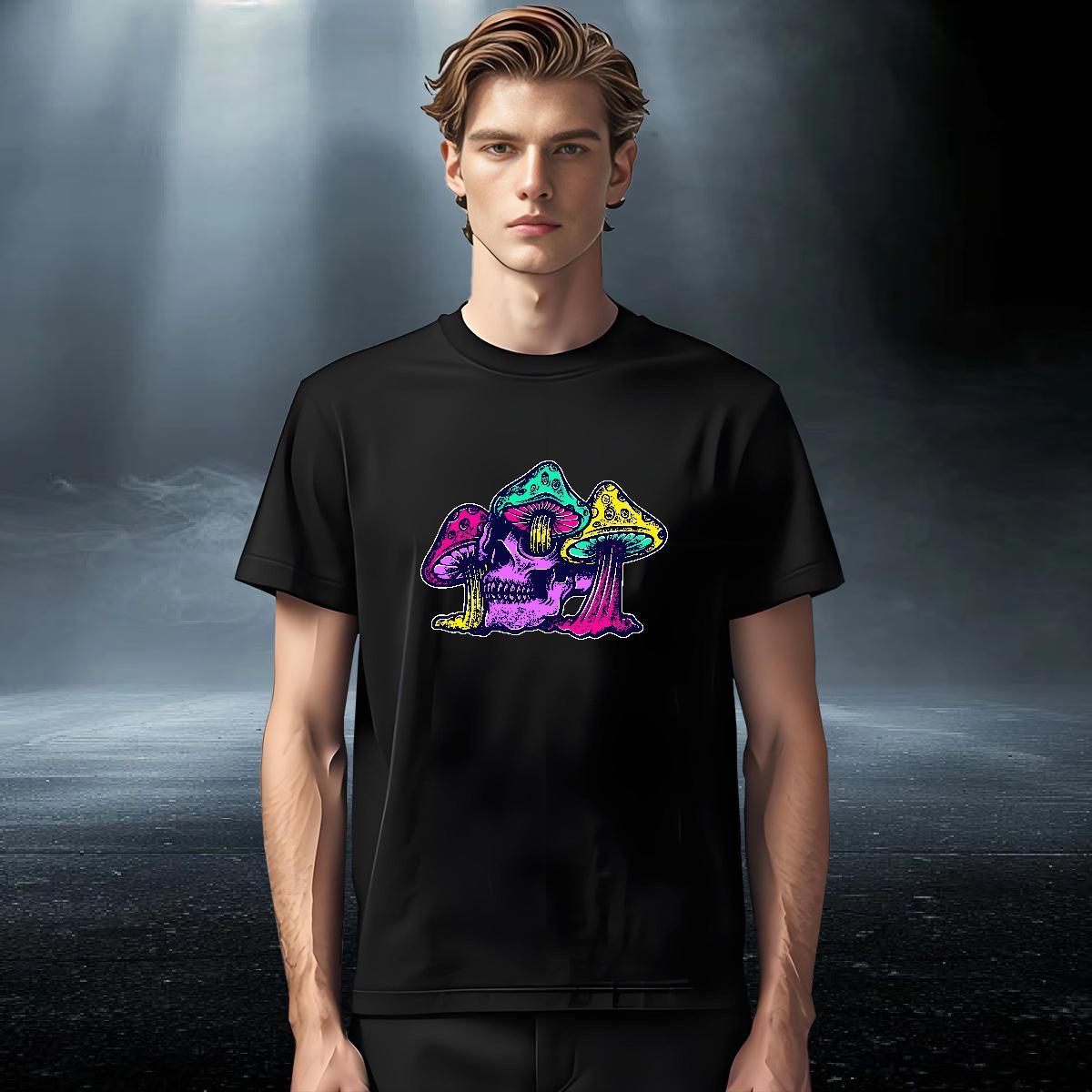 Factory Direct T Shirts Men 100% Cotton 230g mushroom Street Wear Polos O Neck Short Sleeves Unisex Men Tshirts DIY Anime