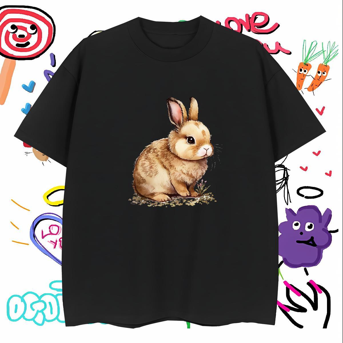 T-Shirts 230g 100% Cotton rabbit Summer Casual Crew Neck Black Oversized Men Tees Fashion Designer Soft Tops