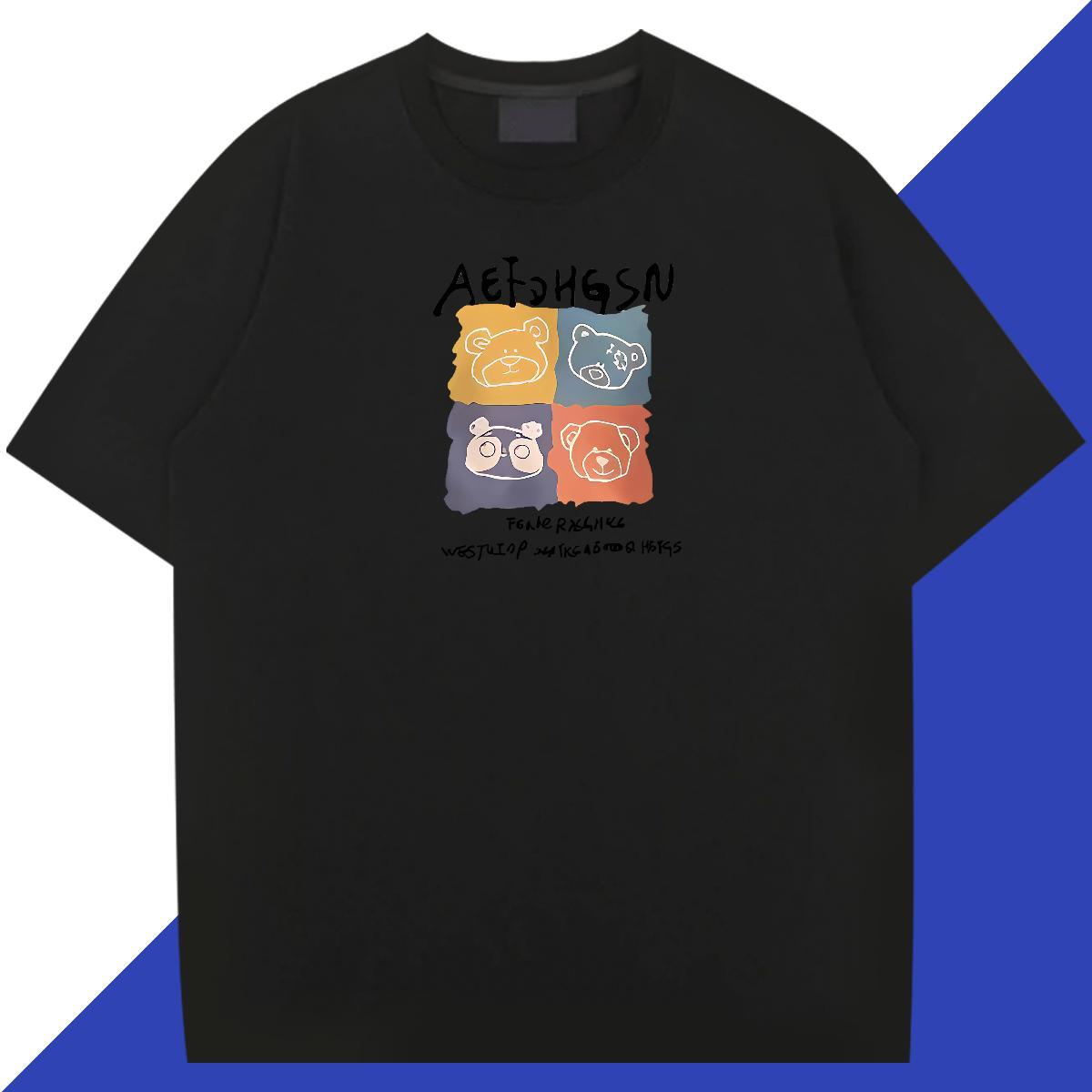 Classic Men Tshirts 230g Cotton Outdoor bear Cartoon Printing L-4XL O Neck Short Sleeves 2024 Summer Man T Shirts Top Tees