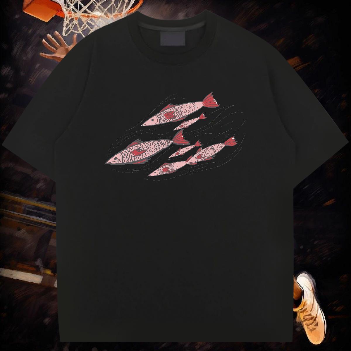 Fashion T shirt 100% Cotton 230g fish Street Wear Tees Round Neck Short Sleeve Brand Tshirt for Man Woman Cartoon Printing L-4XL