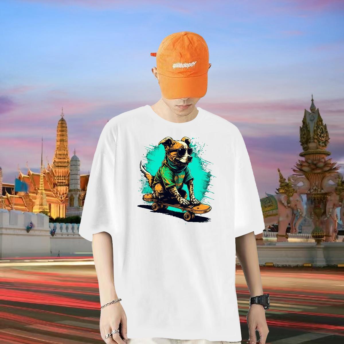 Fashion Casual Mens T Shirts 100% Cotton 230g dog High Street Hip Hop Tops Pure Cotton Soft Men Tees Cartoon Printing L-4XL