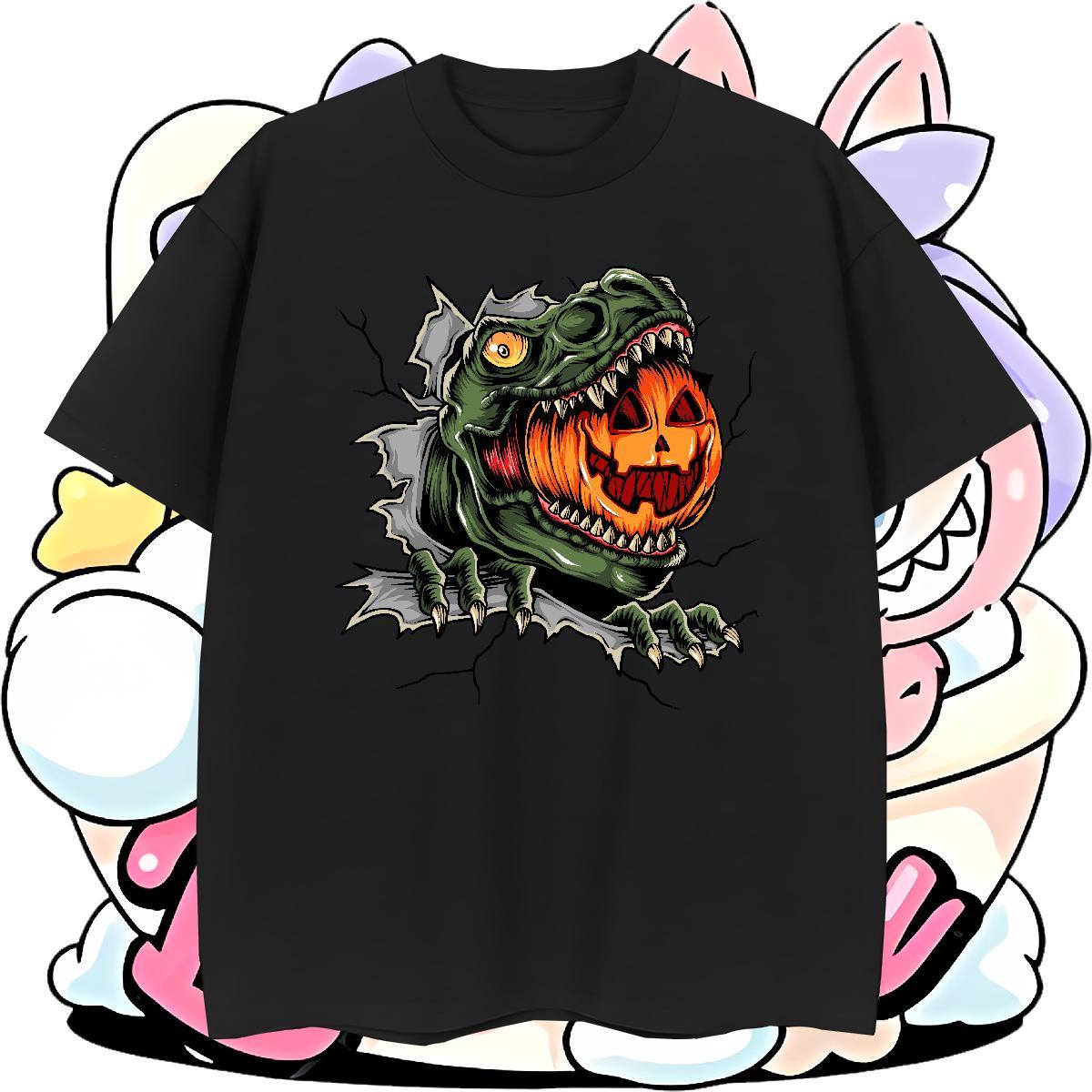 Classic Casual T-Shirts 230g Pure Cotton Halloween High Street Hip Hop Polos Breathable Crew Neck Cool Design Mens Tshirts Custom Print Oversized