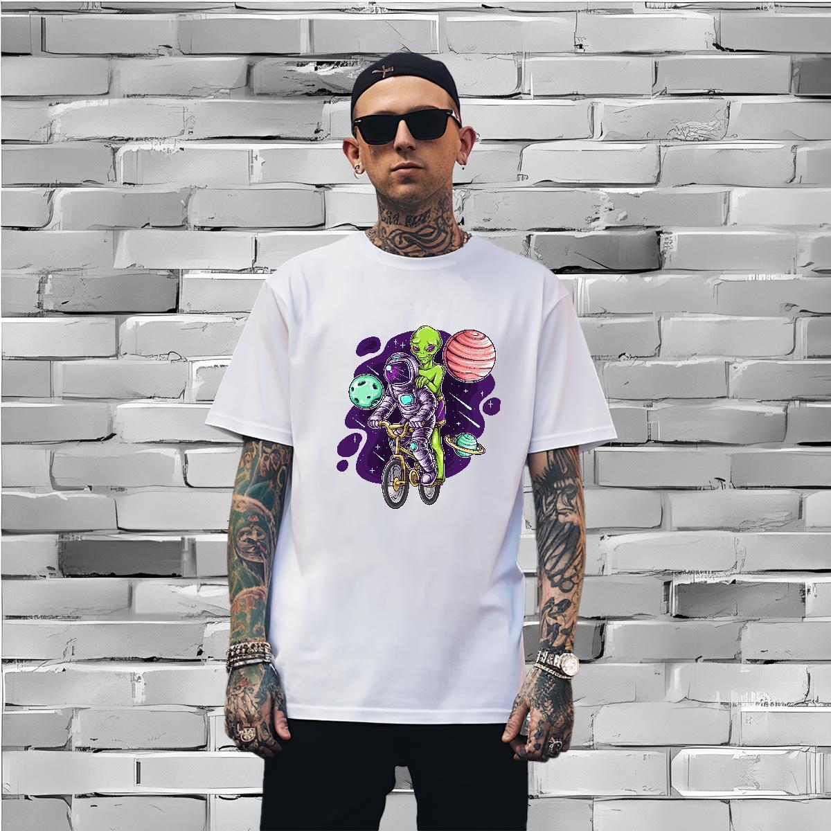 T-Shirts 230g Cotton cosmonaut Beach Breathable Black Oversized Men Tops Tees Fashion Casual Brand Clothes