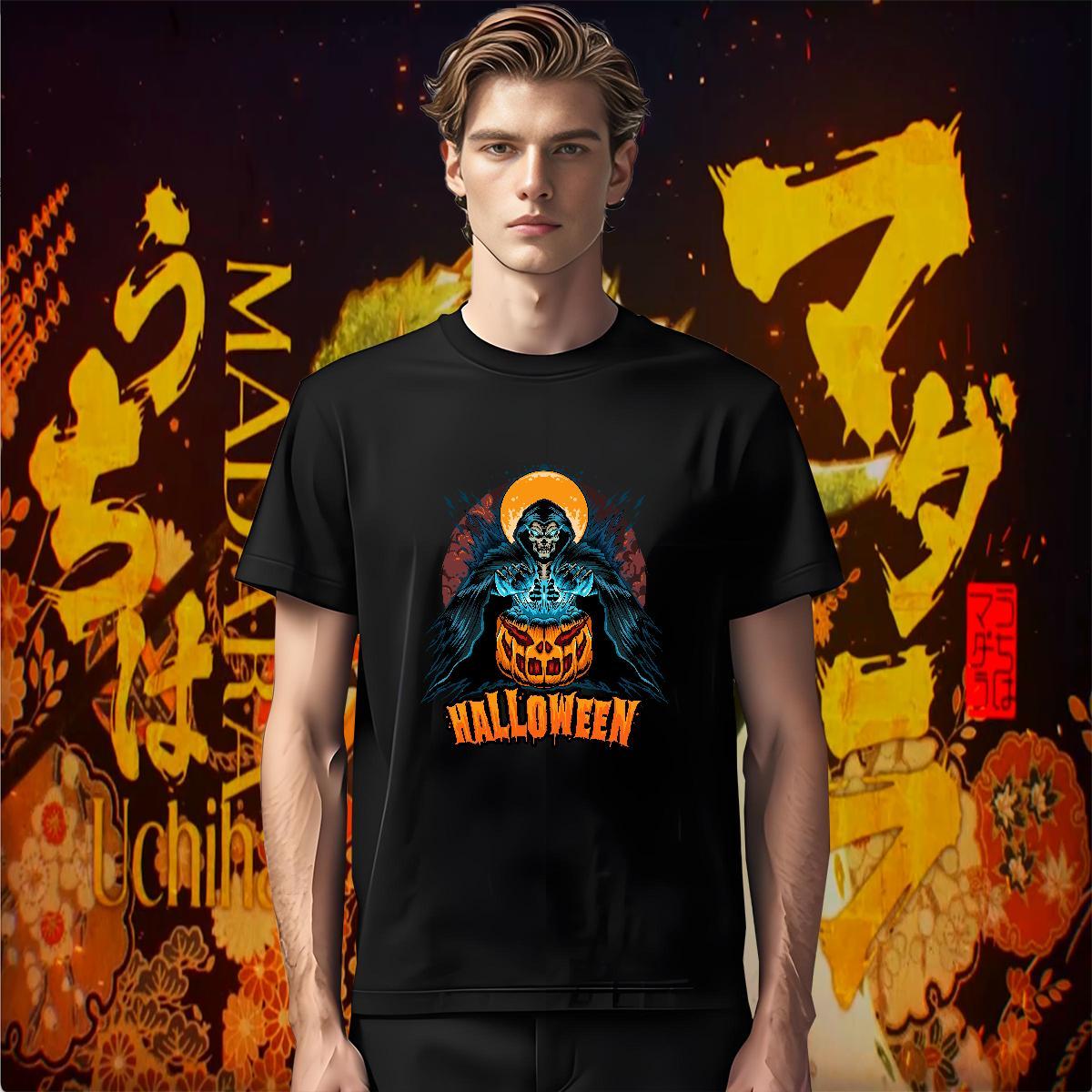 T-Shirts for Men 100% Cotton 230g Halloween Casual Beach Round Neck Short Sleeve Skull Mens Tshirts 2024 Designer Brand Wear