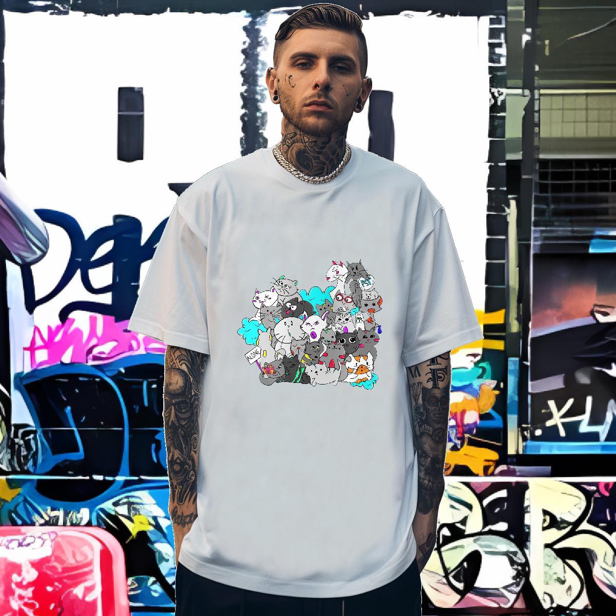 Designer Mens T Shirts 230g Cotton cat Street Tops Breathable Crew Neck Cool Design Men Clothes T-Shirt Custom Printed
