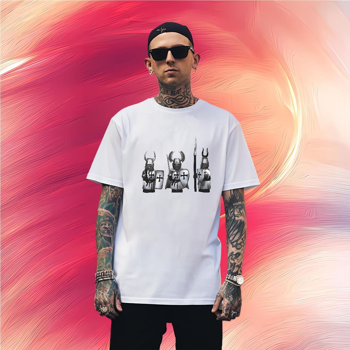 T Shirts Men 230g Pure Cotton knight Casual Beach Breathable Short Sleeve Anime Men Tops Tees DIY Brand Tshirts