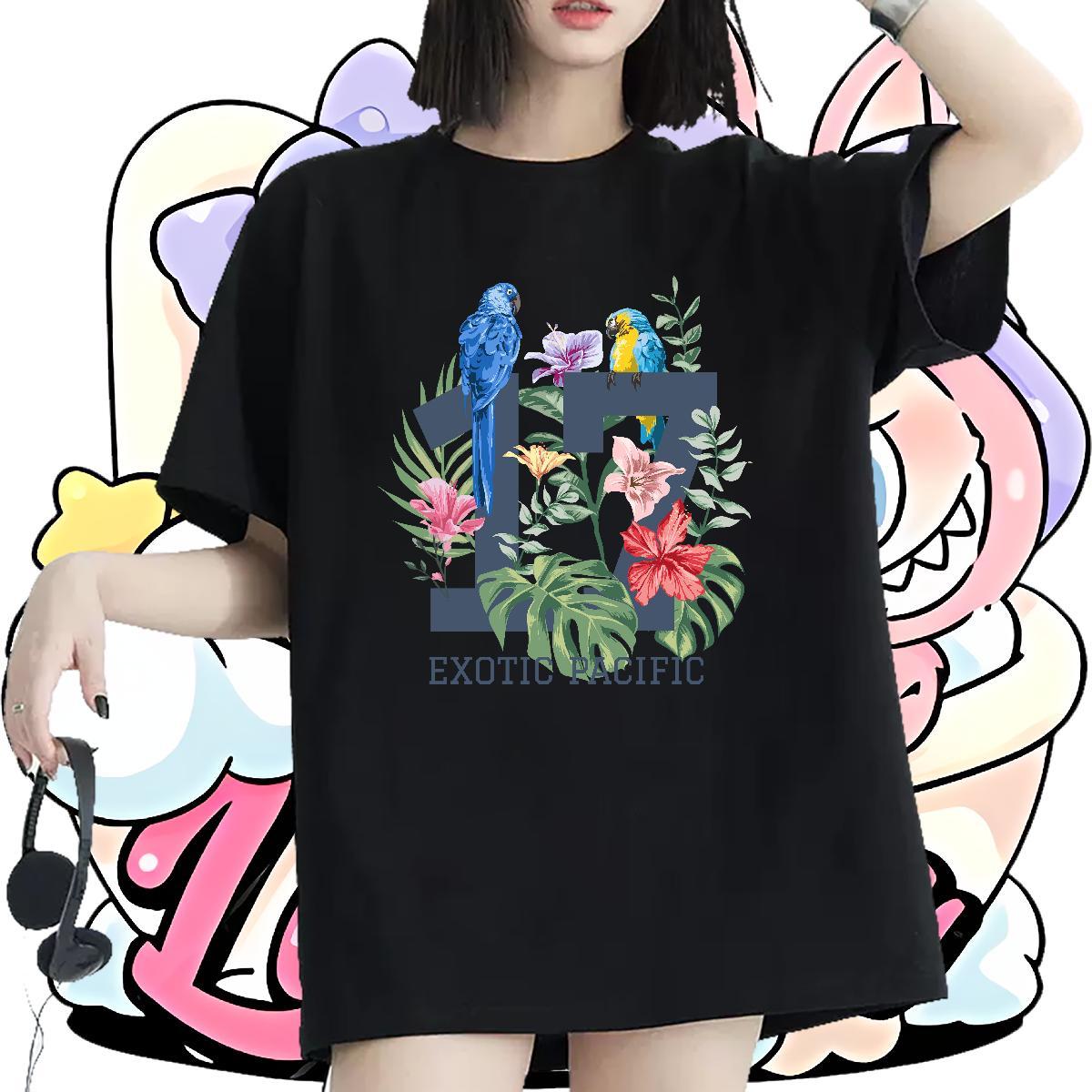 Female T shirt Breathable Short Sleeve Women Tees Custom Printing bird Street 100% Cotton 230g Classic Tshirts