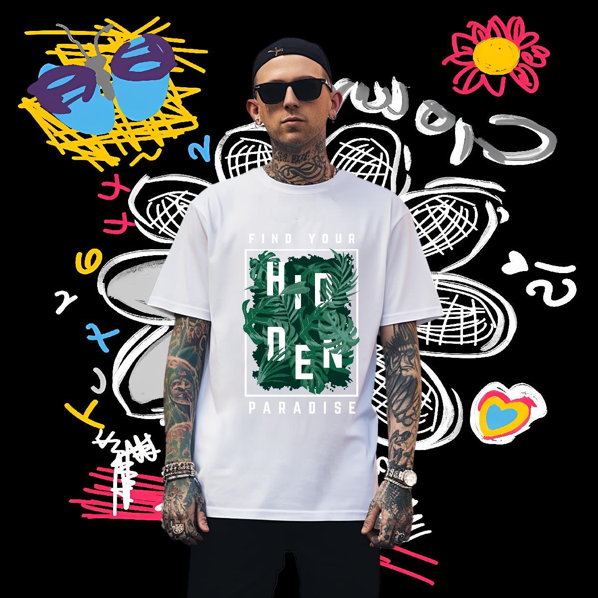 T Shirt For Man 100% Cotton 230g tree Street Wear Crew Neck Anime Print Men Tees New Loose Fit Tops Tees