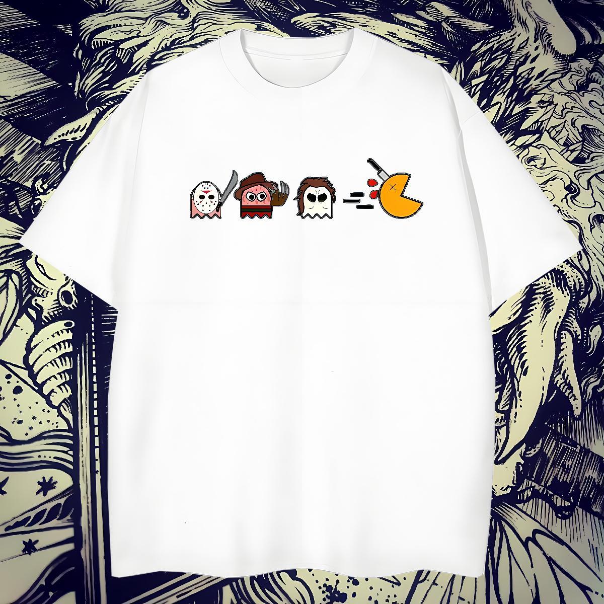 Classic Men T Shirts 230g Cotton halloween Street Wear Tees Short Sleeve O-Neck Unisex Men Tops Tees Anime Print