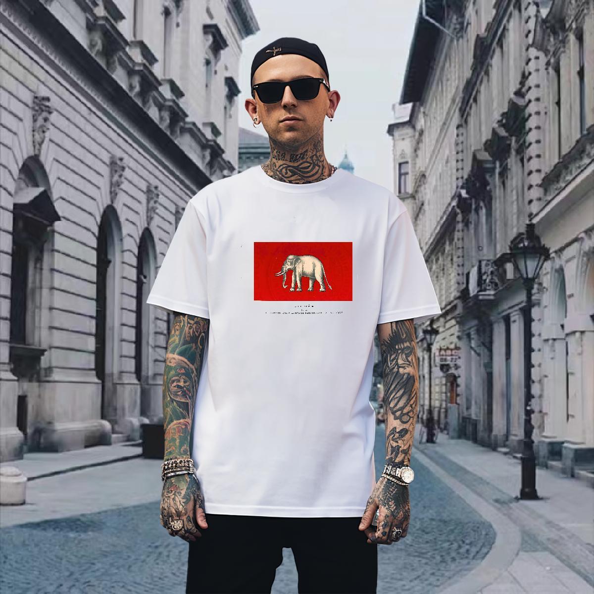 T Shirts Men 230g Cotton elephant Beach O-Neck Short Sleeve DIY Printed Couples T Shirts Casual New Loose Fit Wear