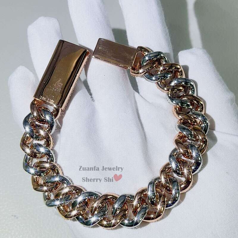 Rapper Jewelry Hip Hop Sterling Sier 15MM Iced Out VVS Moissanite Diamond Cuban Bracelet With Name Clasp