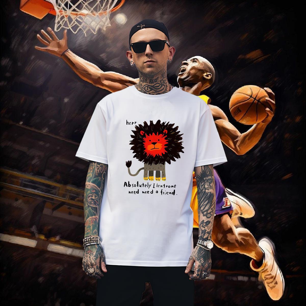 T shirt 230g 100% Cotton lion Sports Casual Breathable Short Sleeve DIY Men Tees Fashion Casual Loose Fit Wear