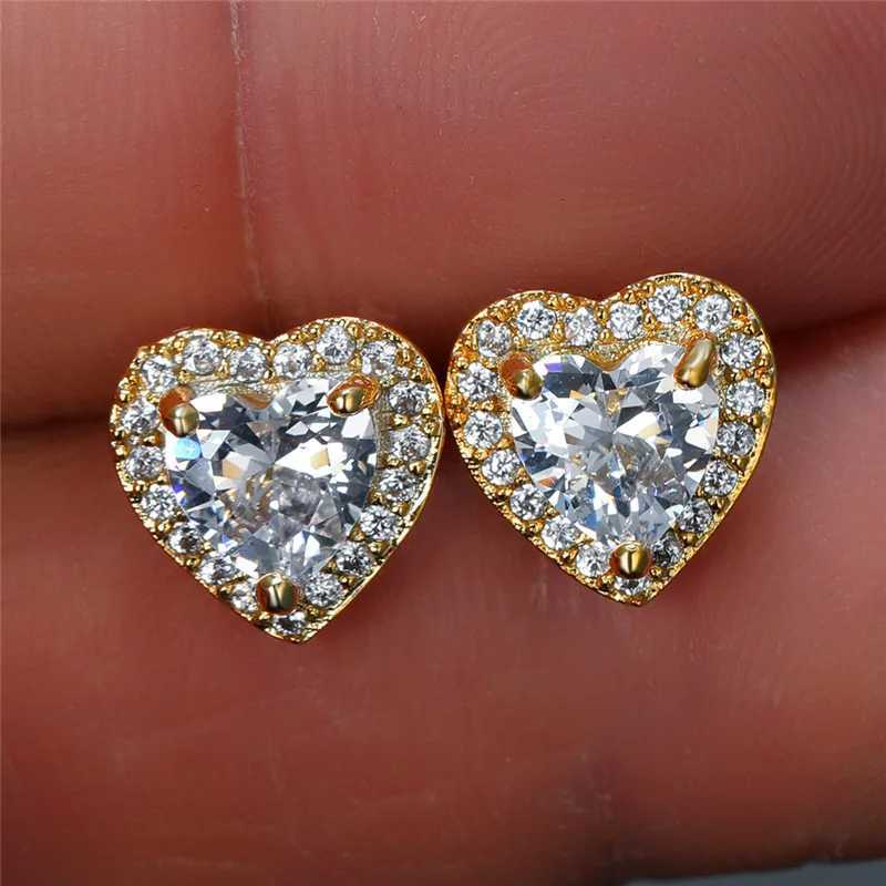 Cute womens small white crystal zircon stud earrings fashionable heart-shaped womens wedding jewelry W240803