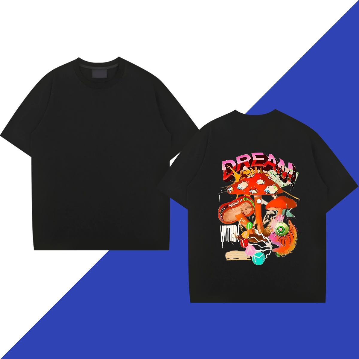 New Arrival T-Shirts for Men 100% Cotton 230g mushroom Beach Tops Tees Crew Neck Brand Men Tshirts White Plus Size