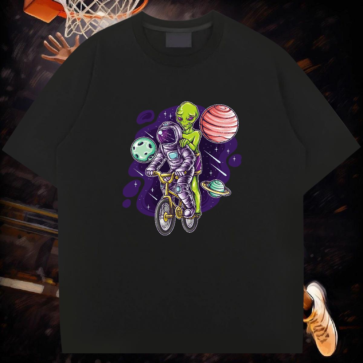 T Shirt For Man 230g 100% Cotton cosmonaut Hip Hop Street O Neck Short Sleeves DIY Anime Mens Tshirts Fashion Casual Wholesale Top Tees