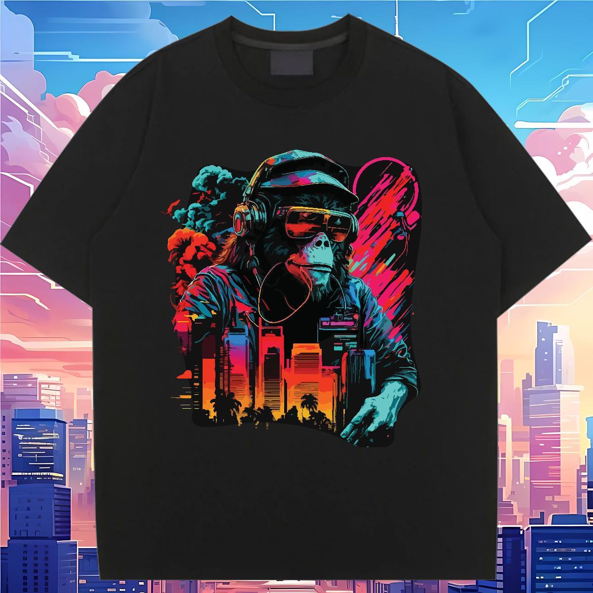 High quality Womens T Shirts Breathable Short Sleeve Womens Tshirts Cartoon Floral Printing chimpanzee Street Casual 230g 100% Cotton Fashion Top Tees