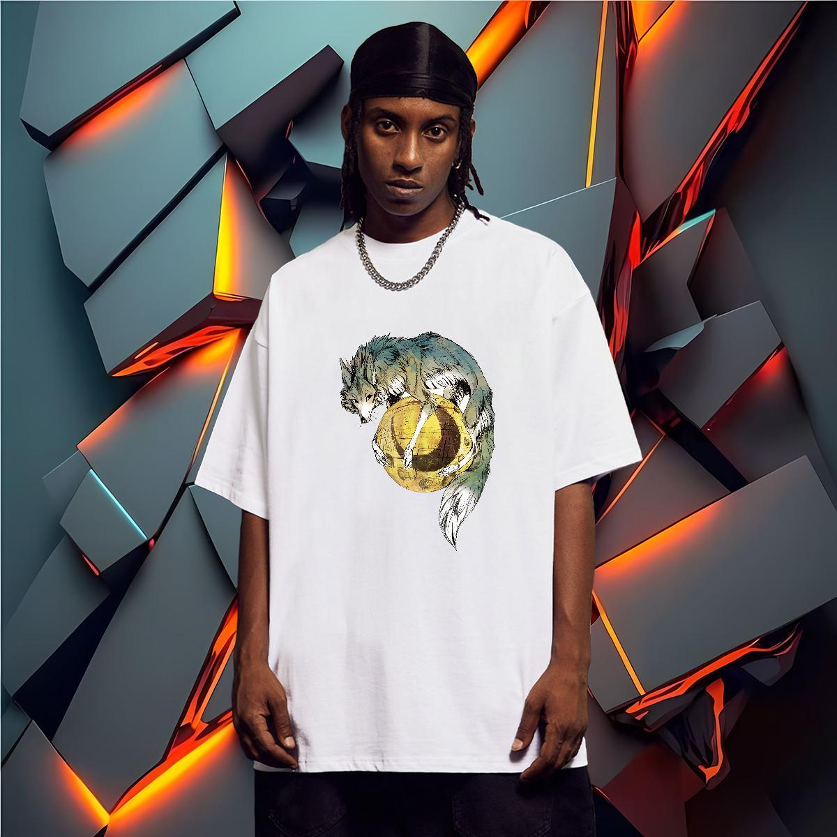 Men T Shirts 230g Cotton wolf Street wear Hip Hop O-Neck Short Sleeve Custom Printed Tshirt for Man Woman Designer Fashion High Quality Tees