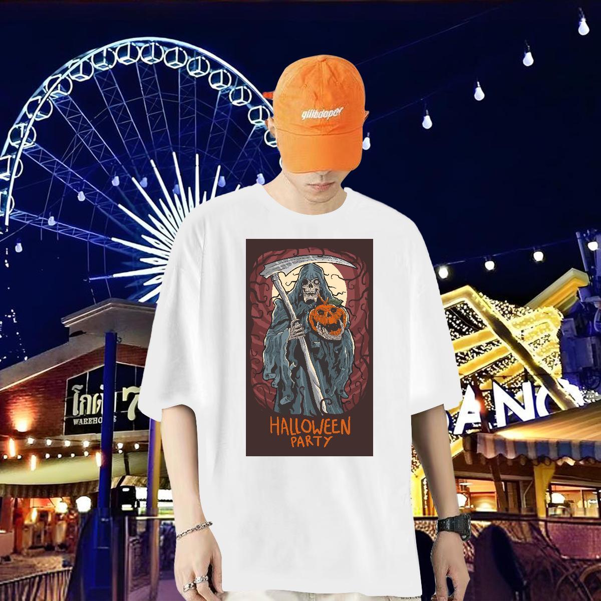 Stylist Man T Shirts 230g 100% Cotton demon Street Wear Tops Shirt Breathable Crew Neck Cool Men Tops Tees Anime Print