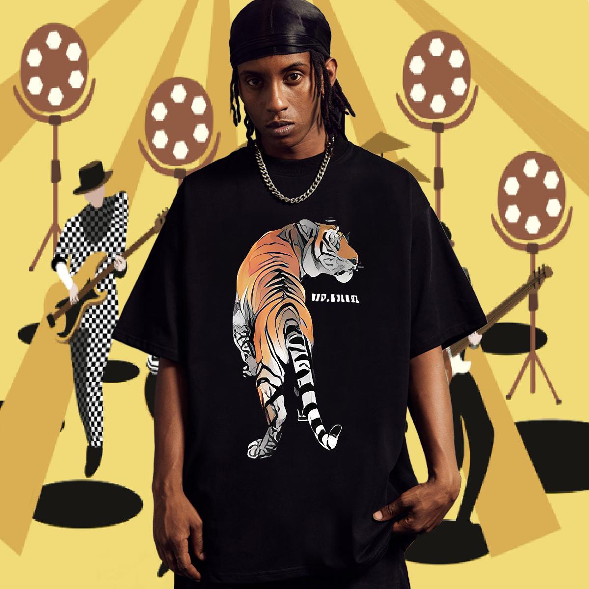 Wholesale T Shirt For Man 100% Cotton 230g tiger Sports Casual Tees Breathable Soft Unisex Tshirt for Man Woman DIY Anime