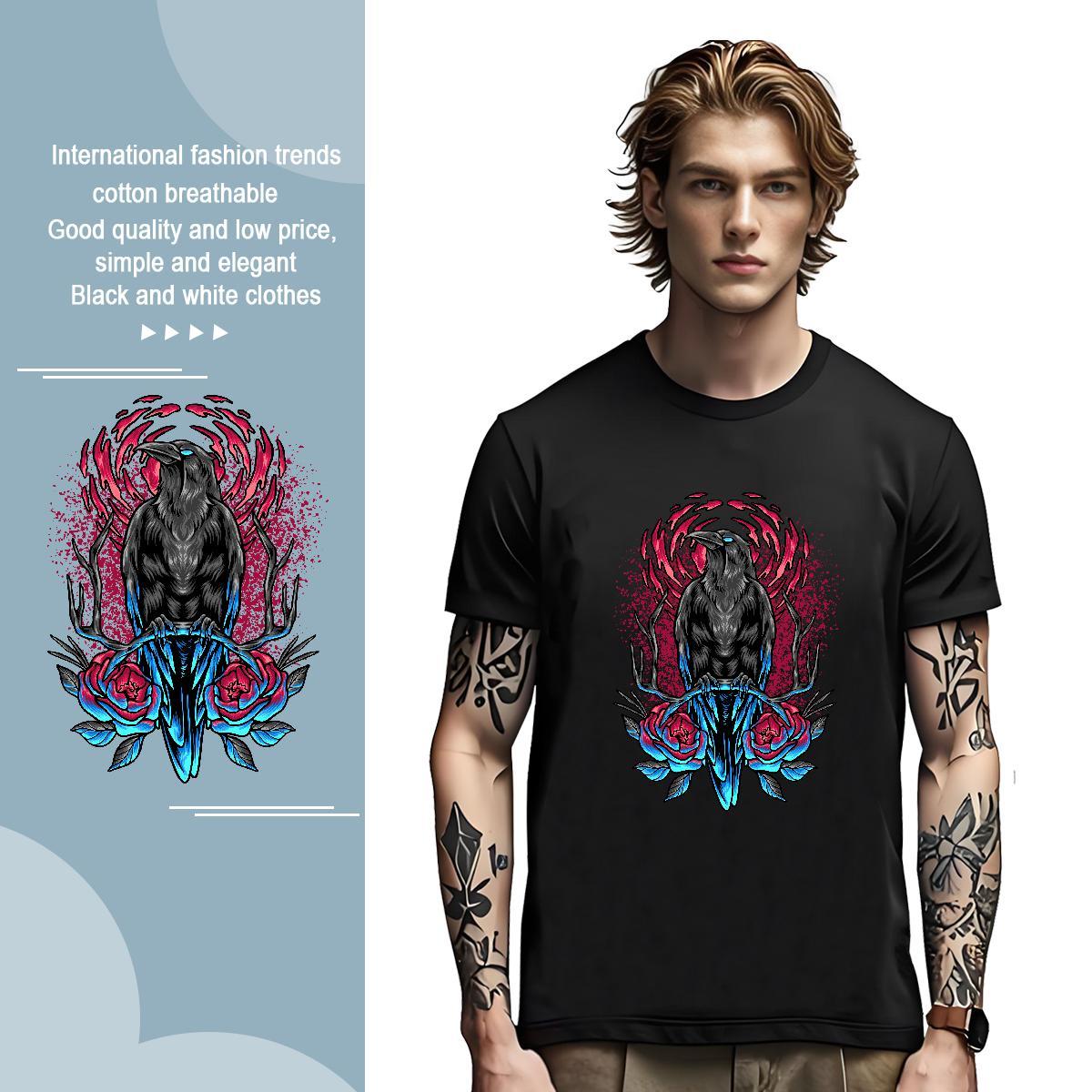 T Shirt For Man 230g Cotton eagle Casual Crew Neck Breathable Customized Men Clothes T-Shirt Brand Loose Fit Tees Shirts