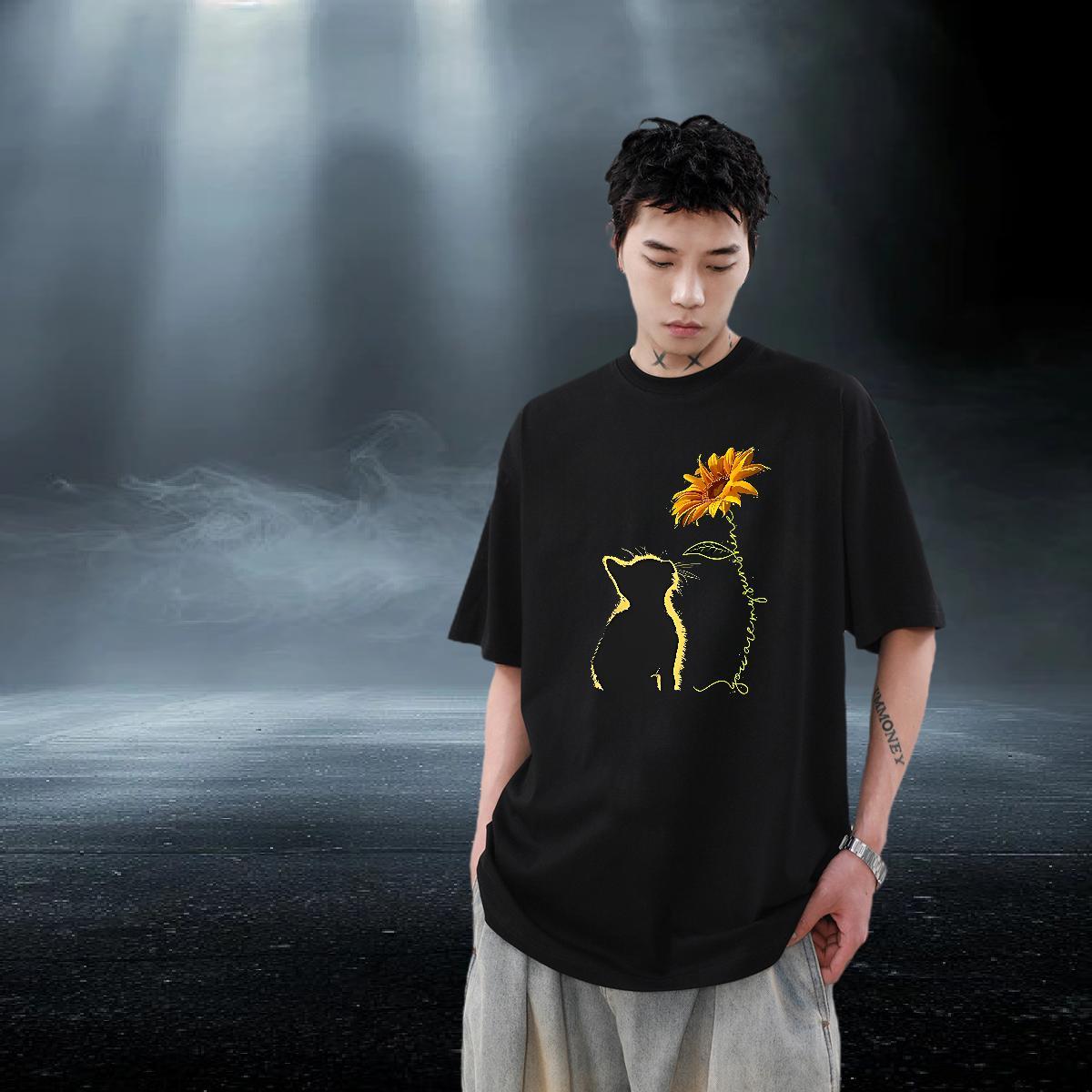 Free Shipping Men Tshirts 230g Pure Cotton Street cat Custom Anime Breathable Short Sleeve Wholesale T-Shirts Tops Shirt