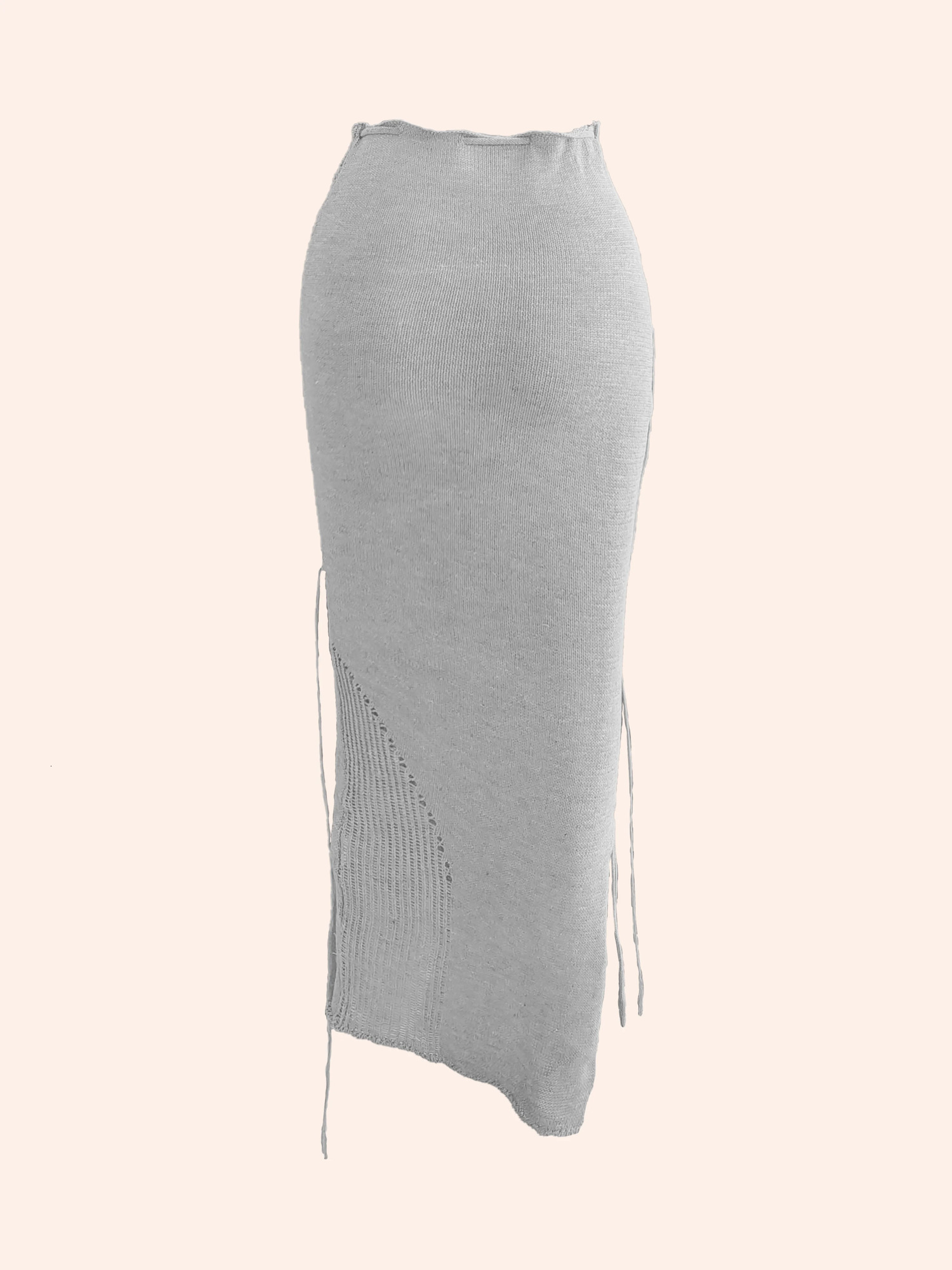 Solid Knitted Drawstring Waist Side Shirring Skirt Casual Asymmetrical Ankle Skirt Womens Clothing 240806