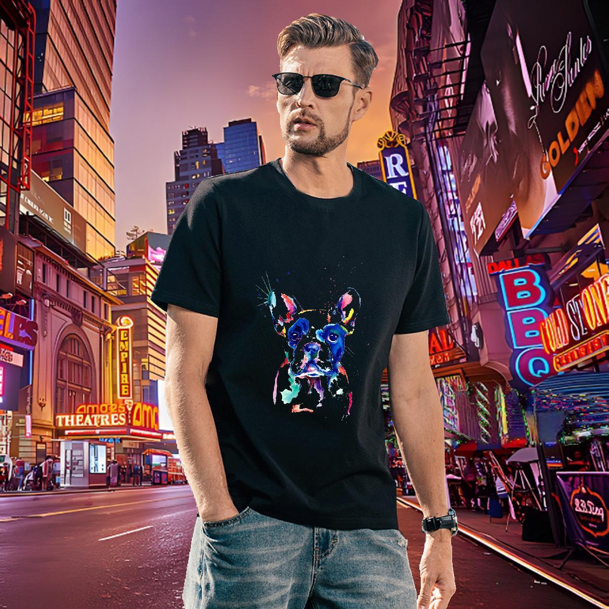 Comfortable Men Tshirts 100% Cotton 230g coloful dog T-Shirts for Men Casual Daily Wear Breathable Crew Neck Custom Anime 2024 DIY Polos