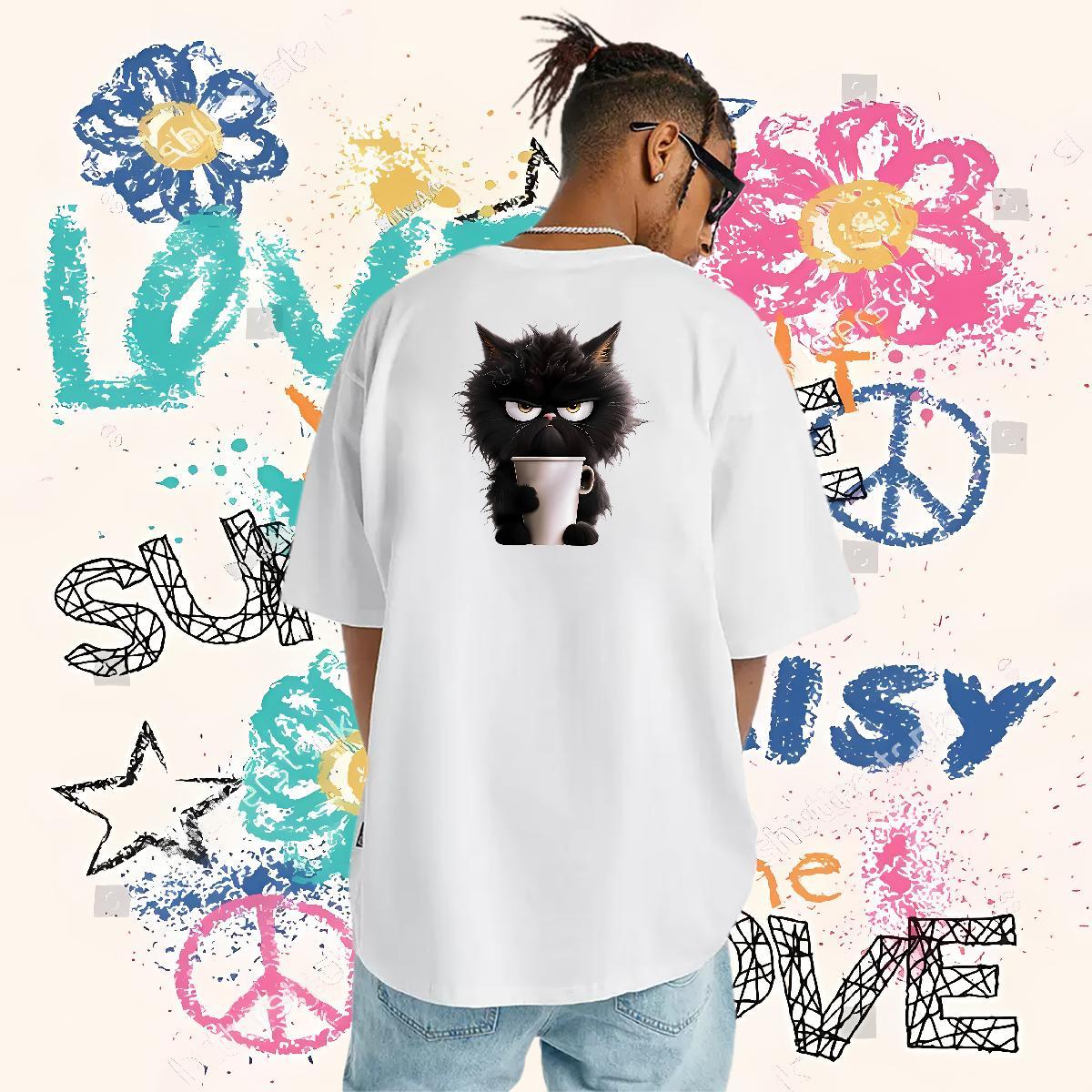 Brand Mens T Shirts 230g Cotton cat Casual Tee Shirt Crew Neck Breathable Free Shipping Men Tees Skull
