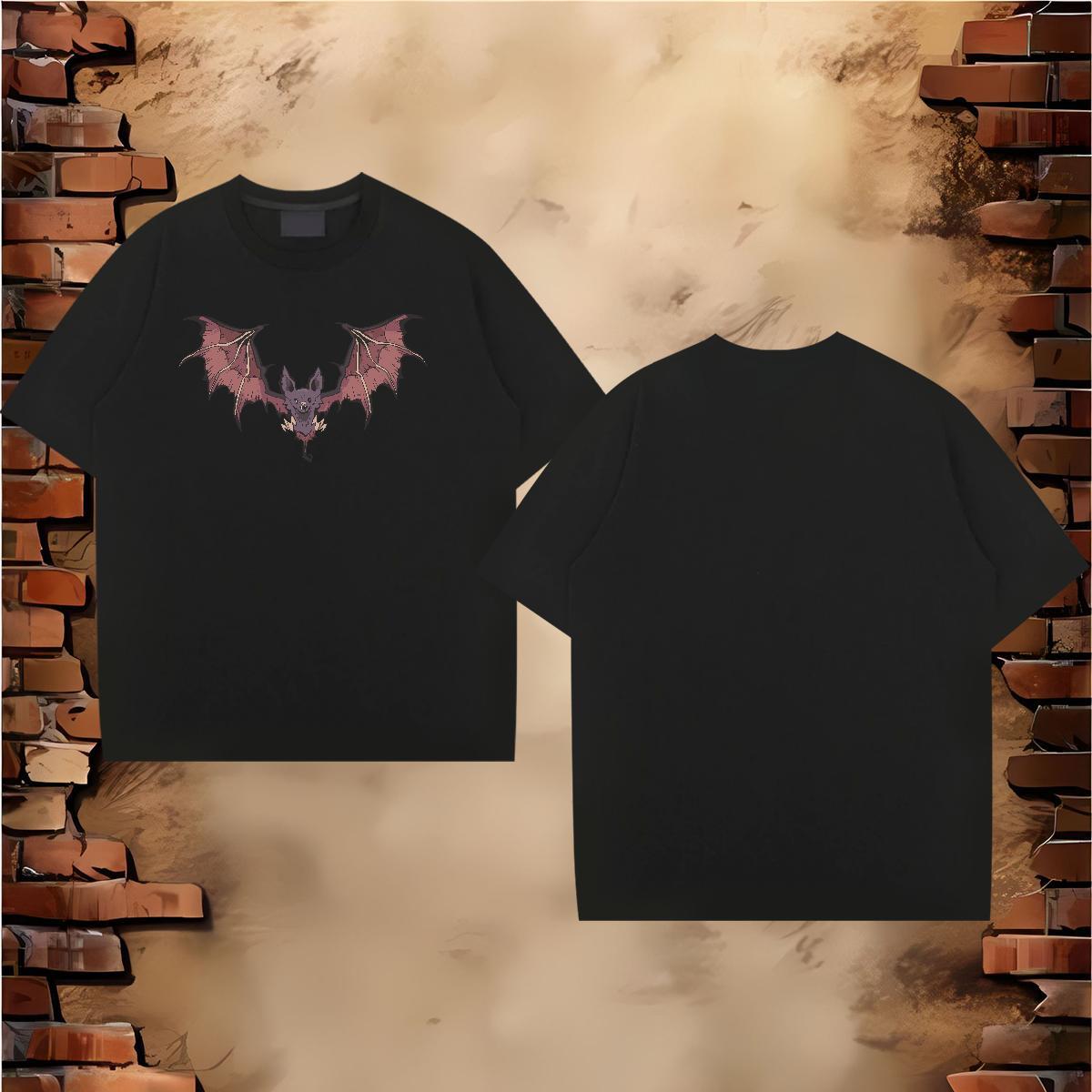 Fashion T-Shirts for Men 230g 100% Cotton bat Casual Beach Tees Shirts Breathable Short Sleeve Cool Tshirts White Plus Size