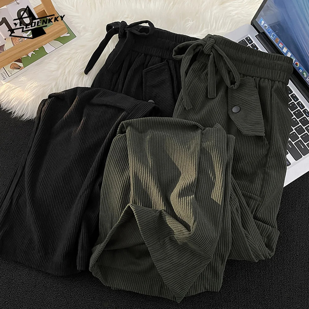 Vintage Corduroy Pants Men Women Americanstyle Multipocket Padded Trousers Harajuku Straightleg Wideleg Pant Unisex 240806