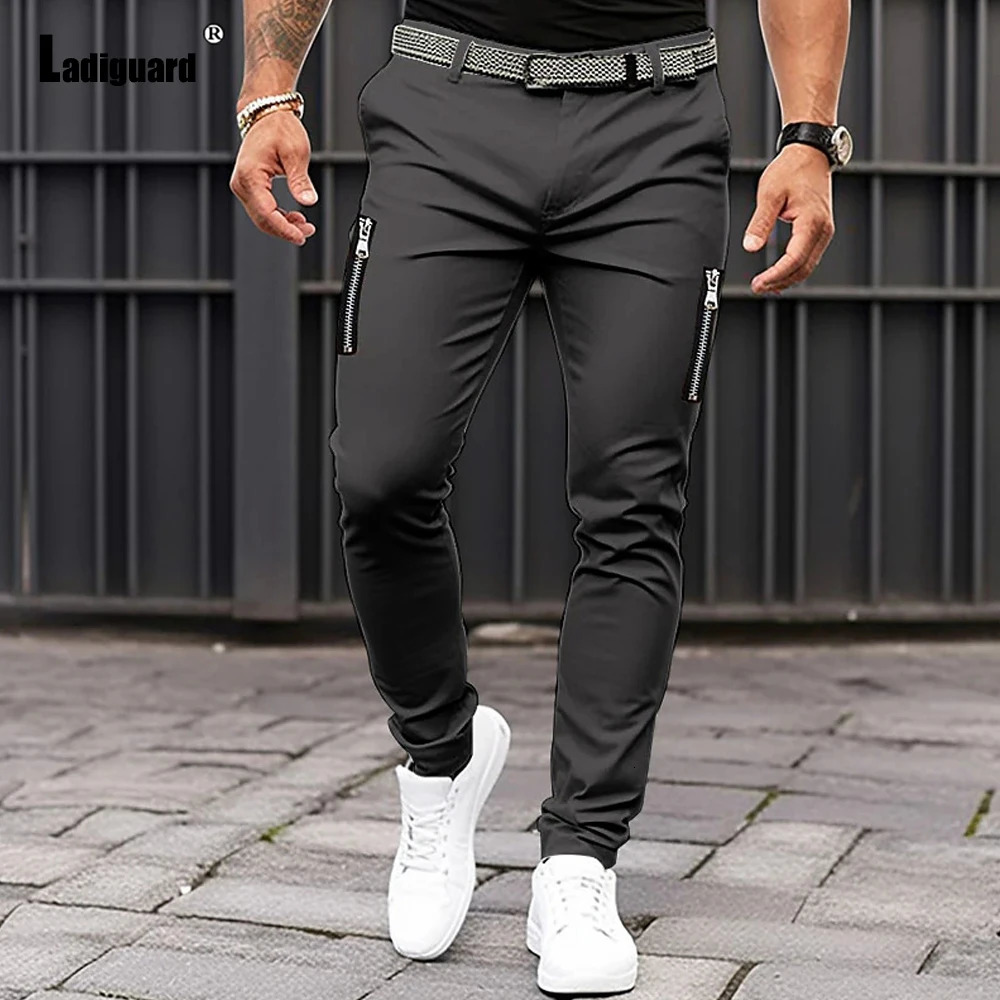 Plus Size 3xl Mens Cargo Pants Solid Grey White Pencil Elegant Fashion Zipper Pockets Trouser Men Streetwear 240806