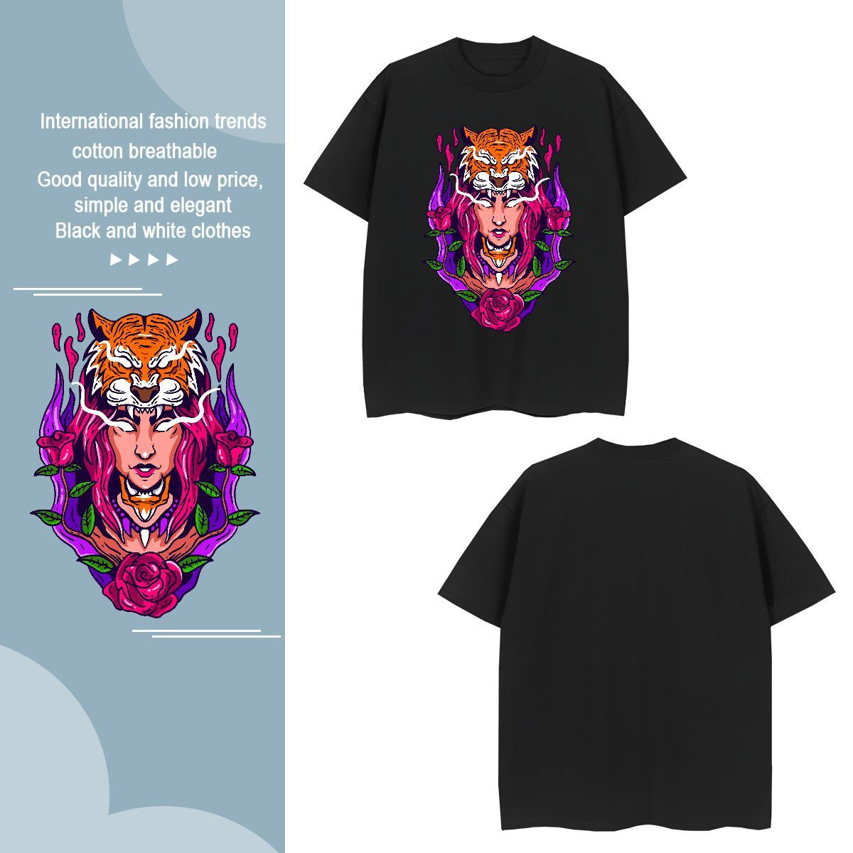 Popular Men Tops Tees 230g 100% Cotton tiger Mens T Shirts Street wear Hip Hop Breathable Soft Skull Designer Fashion Tee Shirt