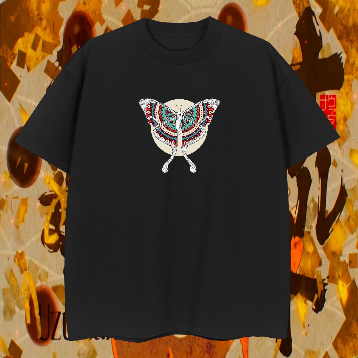 Soft Men Tees 230g Cotton Butterfly T-Shirts Daily Wear O-Neck Short Sleeve DIY Printed Fashion New Clothes